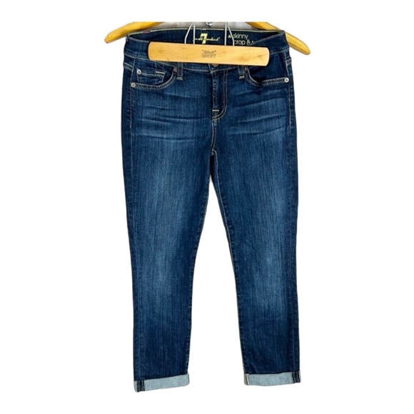 7 For All Mankind The Skinny Crop & Roll Dark Wash Cropped Jeans Size 26 - Picture 1 of 7